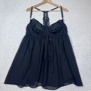 Cacique Black Laced Bodice Babydoll Chemise Lingerie Teddy Slip size 26/28